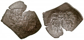 Theodore I Comnenus-Lascaris. 1205/8-1221. BI trachy (23.8 mm, 1.13 g, 5 h). Magnesia mint. Full-length figure of Christ standing facing, nimbate, wea...
