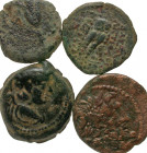 [Greek]. Lot of four Seleukid Bronze Coins. Lot of four Seleukid bronze coins. Antiochos VII (2), Antiochos IX, Antioch city coin. F-aVF. 

All grou...