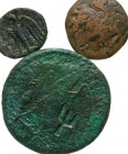[Greek]. Lot of three Early Ptolemaic Bronze Coins. Lot of three early Ptolemaic bronze coins. Ptolemy I Soter (2), Ptolemy II, with trident counterma...