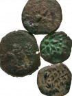 [Judaea]. Lot of five Judaean Coins. Lot of five Judaean coins. Agrippa I; Alexander Jannaeus (3), Felix (not pictured). VG-aVF. 

All group lots ar...