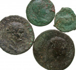 [Roman Imperial]. Lot of four Early-Mid Roman Imperial Coins. Lot of four early-mid Roman Imperial coins. Domitian as, Nerva as, Hadrian semis, Trajan...