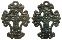 Bronze Small Reliquary Cross. Byzantine, Ca. 13th-14th Century A.D. Bronze Small Reliquary Cross. Byzantine, Ca. 13th-14th Century A.D. Bronze cross w...