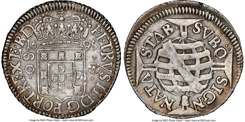 Pedro II "Small Crown" 80 Reis 1695-(B) AU Details (Cleaned) NGC, Bahia mint, KM...