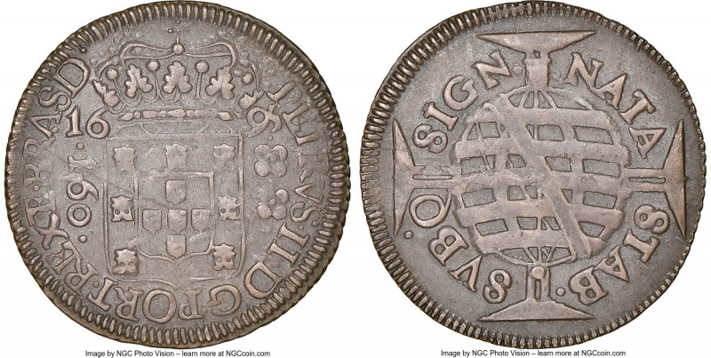 Pedro II "Large Crown" 160 Reis 1695-(B) XF Details (Obverse Scratched) NGC, Bah...