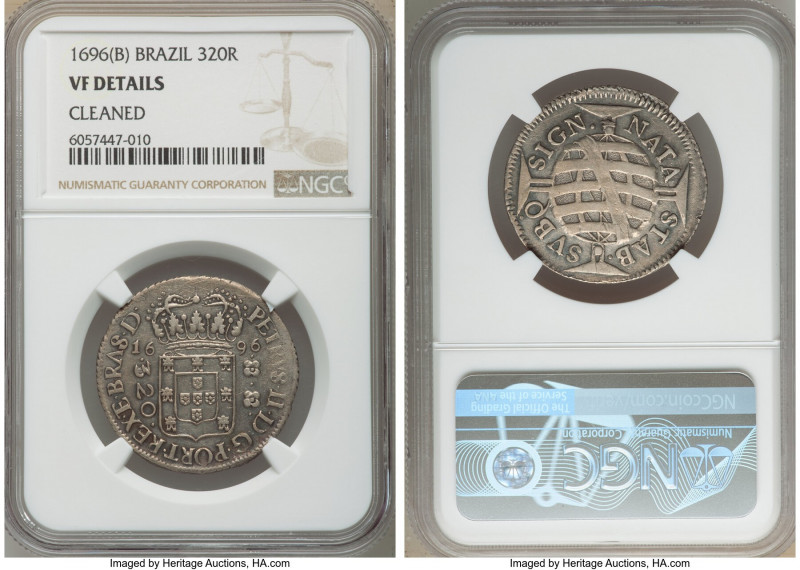 Pedro II Pair of Certified 320 Reis NGC, 1) 320 Reis 1695-(B) - XF Details (Clea...