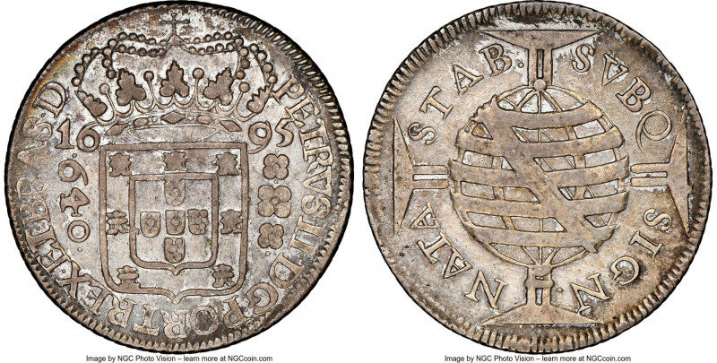 Pedro II "Large Crown" 640 Reis 1695-(B) XF Details (Tooled) NGC, Bahia mint, KM...