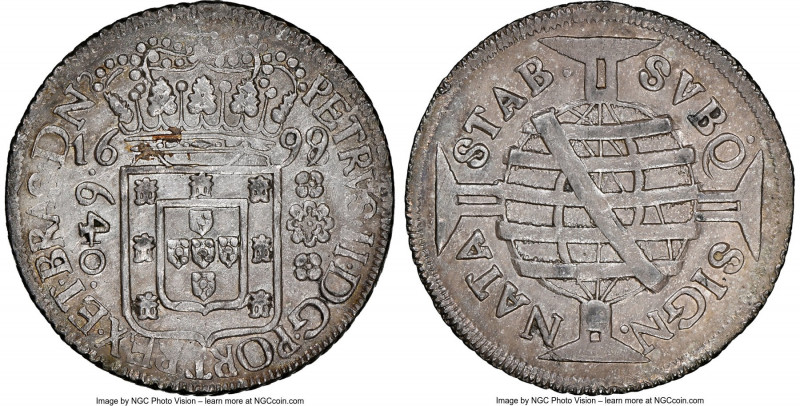 Pedro II 640 Reis 1699/8-(R) AU55 NGC, Rio de Janeiro mint, KM90.1, LMB-136, Ben...
