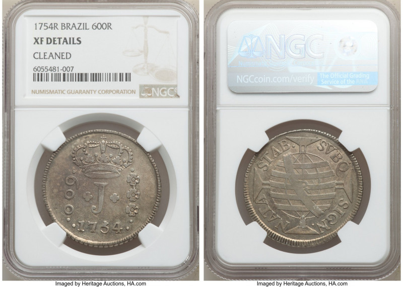 Jose I 600 Reis 1754-R XF Details (Cleaned) NGC, Rio de Janeiro mint, KM187, LMB...