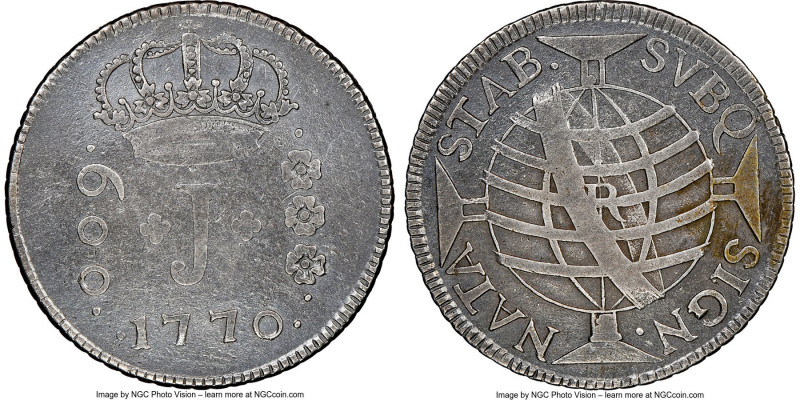Jose I "Curved Parallels" 600 Reis 1770-R VF Details (Cleaned) NGC, Rio de Janei...