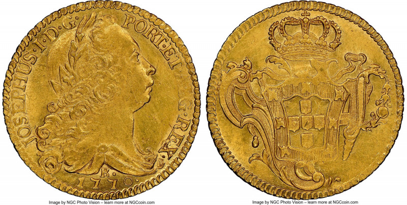 Jose I gold 6400 Reis 1770-R UNC Details (Cleaned) NGC, Rio de Janeiro mint, KM1...