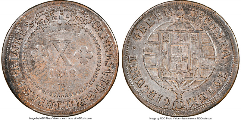 João VI 10 Reis 1818-R AU Details (Cleaned) NGC, Rio de Janeiro mint, KM314.1, L...