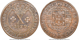 João VI 10 Reis 1820-R AU55 Brown NGC, Rio de Janeiro mint, KM314.1, LMB-502, Bentes-467.09. Just shy of Mint State designation with gently worn chest...