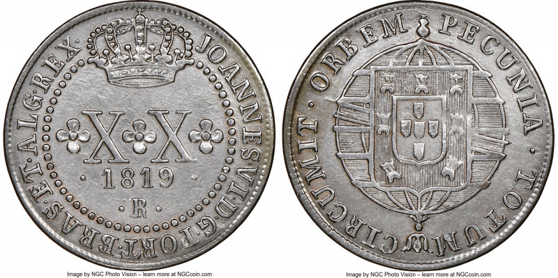 João VI 20 Reis 1819-R AU Details (Cleaned) NGC, Rio de Janeiro mint, KM316.1. L...