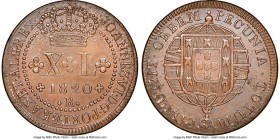 João VI 40 Reis 1820-R MS61 Brown NGC, Rio de Janeiro mint, KM319.1, LMB-517, Bentes-460.04. A Mint State specimen dressed in milk-chocolate appearanc...