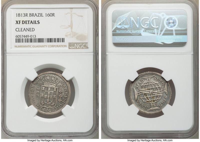 João Prince Regent 160 Reis 1813-R XF Details (Cleaned) NGC, Rio de Janeiro mint...