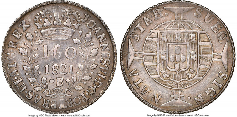 João VI 160 Reis 1821-B XF40 NGC, Bahia mint, KM323.2, LMB-458. Mintage: 5,639. ...