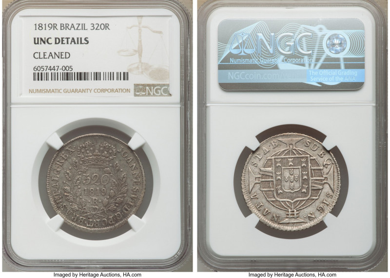 João VI 320 Reis 1819-R UNC Details (Cleaned) NGC, Rio de Janeiro mint, KM324.2,...