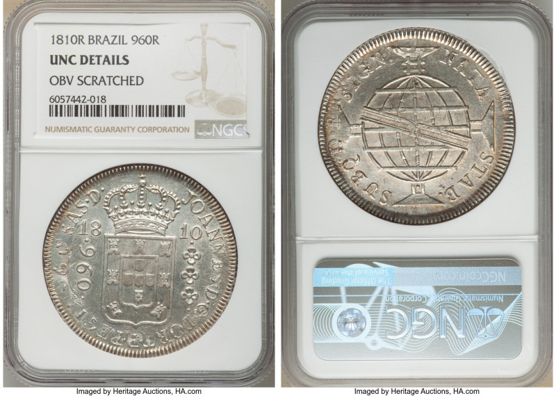 João Prince Regent 960 Reis 1810-R UNC Details (Obverse Scratched) NGC, Rio de J...