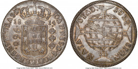 João Prince Regent 960 Reis 1814-B MS63 NGC, Bahia mint, KM307.1, LMB-399, Bentes-333.10. Amber silhouettes pervade this Choice Mint State selection w...