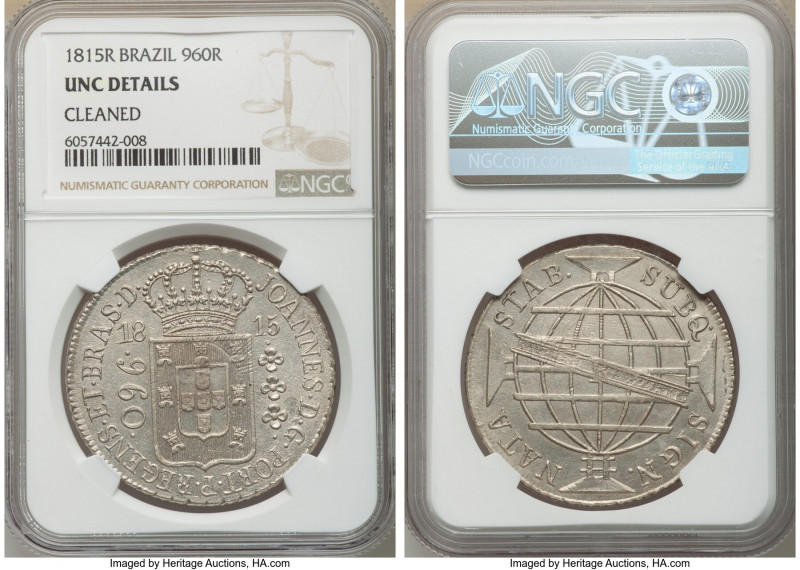 João Prince Regent 960 Reis 1815-R UNC Detail (Cleaned) NGC, Rio de Janeiro mint...