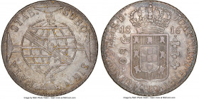 João Prince Regent 960 Reis 1816-B AU55 NGC, Bahia mint, KM307.1, LMB-401a, LMB-333.13. A commendable selection overstruck on a Ferdinand VII 8 Reales...
