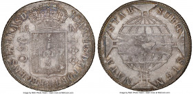 João VI "Shield Obverse" 960 Reis 1818-R AU58 NGC, Rio de Janeiro mint, KM326.1, LMB-428a, Bentes-335.24. Struck on a most popular host coin, a Chile ...