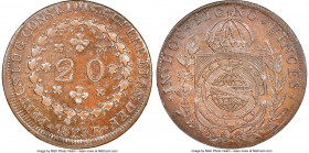 Pedro I 20 Reis 1823-R AU58 Brown NGC, Rio de Janeiro mint, KM360.1, LMB-579A, Bentes-495.03. No crown liner variety. A pleasing specimen found just s...