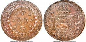 Pedro I 20 Reis 1824-R AU55 Brown NGC, Rio de Janeiro mint, KM360.1, LMB-580, Bentes-495.04. Smooth fields populate this charming, chestnut-brown spec...