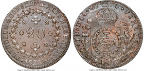 Pedro I 20 Reis 1825-R AU58 Brown NGC, Rio de Janeiro mint, KM360.1, LMB-581, Bentes-495.07. Deeply patinated in an allover walnut tone with only gent...