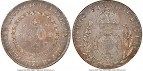 Pedro I 80 Reis 1827-R AU Details (Tooled) NGC, Rio de Janeiro mint, KM366.1, LMB-617, Bentes-484.06. Crown without liner variety. Enveloped by a char...