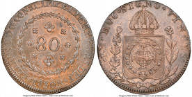 Pedro I 80 Reis 1830-R UNC Details (Scratches) NGC, Rio de Janeiro mint, KM366.1, LMB-620, Bentes-484.11. Mottled walnut patination embellishes this w...