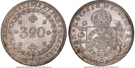 Pedro I 320 Reis 1825-R XF Details (Scratches) NGC, Rio de Janeiro mint, KM374, LMB-496. A steel-patinated example retaining glints of original mint l...