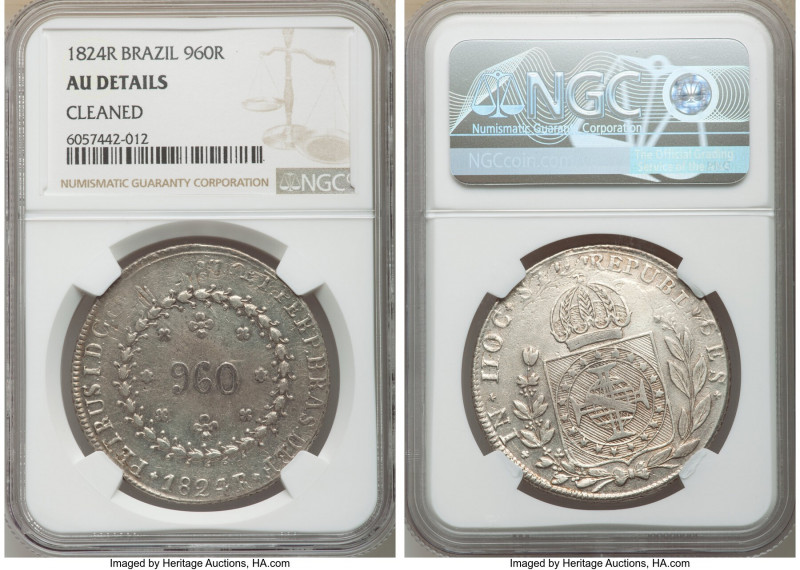 Pedro I 960 Reis 1824-R AU Details (Cleaned) NGC, Rio de Janeiro mint, KM368.1, ...