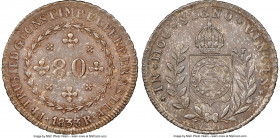 Pedro II 80 Reis 1833-R AU58 NGC, Rio de Janeiro mint, KM388, LMB-512, Bentes-505.01. 26 tulip variety. With a miniscule mintage of just 418 pieces an...