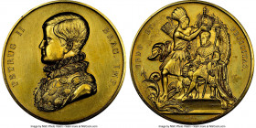 Pedro II gilt-bronze Azevedo Coronation Medal 1841 MS62 NGC, cf. Meili-20 (here, in gilt-bronze), cf. VC-34 (same). 60mm. Sharply detailed and struck ...