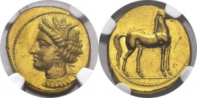 Afrique - Zeugitane - Carthage 
 Statère d’or (350-320)
 Exemplaire d’une qualité remarquable et d’un style exceptionnel.
 FDC Exceptionnel - NGC M...