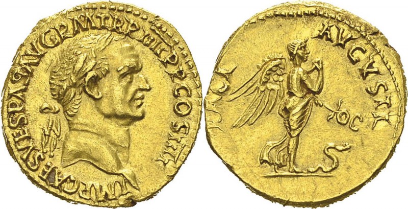 Vespasien (69-79) 
 Aureus - Lyon (72)
 Très rare dans cette qualité.
 Exempl...