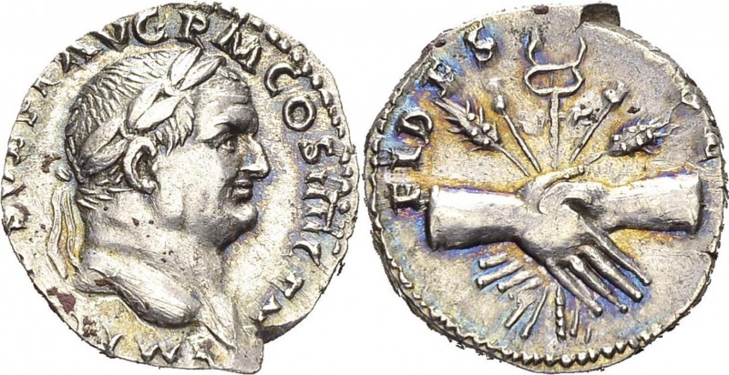 Vespasien (69-79) 
 Denier - Rome (75)
 Magnifique exemplaire - Légères rayure...