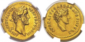 Antonin le Pieux (138-161) Antonin le Pieux et Marc Aurèle 
 Aureus - Rome (140)
 Rarissime et de très bon style.
 Exemplaire de la vente Heritage ...