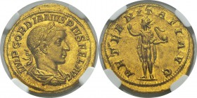Gordien III (238-244) 
 Aureus - Rome (241-243)
 Magnifique exemplaire de très bon style.
 Exemplaire de la vente Hess-Divo 330 du 21 mai 2016, N°4...
