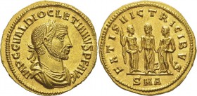 Dioclétien (284-305) 
 Aureus - Antioche (286)
 Magnifique exemplaire d’une insigne rareté. Illustre le Calico.
 Exemplaire de la vente Triton V de...