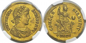 Théodose Ier (379-395) 
 Solidus - Constantinople (379-383) 
 D’une qualité exceptionnelle.
 Achat privé chez Vinchon le 3 février 1978.
 FDC Exce...