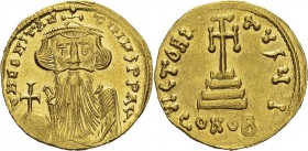 Constans II (641-668)
 Solidus - Constantinople (651-654) 
 D’une qualité exceptionnelle.
 Très léger nettoyage au revers.
 FDC Exceptionnel
 500...
