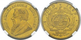 Afrique du Sud
 République du Transvaal (1856-1902) 
 1 pond or - 1898
 Magnifique exemplaire. 
 Superbe à FDC - NGC MS 62
 500 / 600