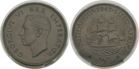 Afrique du Sud
 Union d’Afrique du Sud (1910-1961)
 Epreuve sur flan bruni du 1/2 penny - 1943 Pretoria. 
 Très rare - 104 exemplaires.
 Flan Brun...