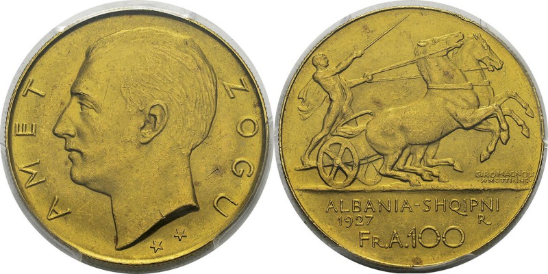 Albanie
 Ahmed Zogu (1925-1939)
 100 francs or deux étoiles - 1927 R Rome. 
 ...