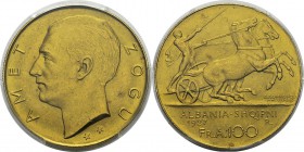 Albanie
 Ahmed Zogu (1925-1939)
 100 francs or deux étoiles - 1927 R Rome. 
 Rare dans cette qualité.
 Superbe à FDC - PCGS MS 62
 2.000 / 2.200...