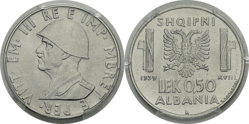 Albanie
 Victor-Emmanuel III (1939-1943)
 0.50 lek en acier - 1939 An XVIII R ...