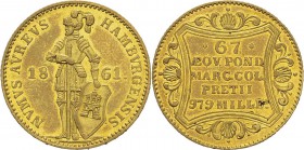 Allemagne - Hambourg 
 Ville Libre (1510-1918)
 1 ducat or - 1861 
 Superbe à FDC
 400 / 600