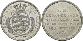 Allemagne - Saxe
 Frédéric-Auguste Ier (1806-1827)
 Epreuve en argent tranche lisse du 2 francs (module) - 1809
 Rarissime avec la tranche lisse. P...